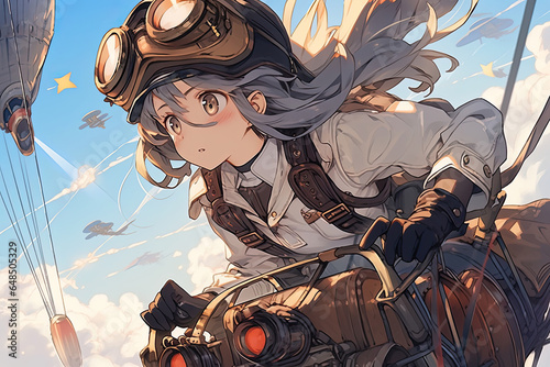 Steampunk Aviator Anime Girl Soaring Through The Skies