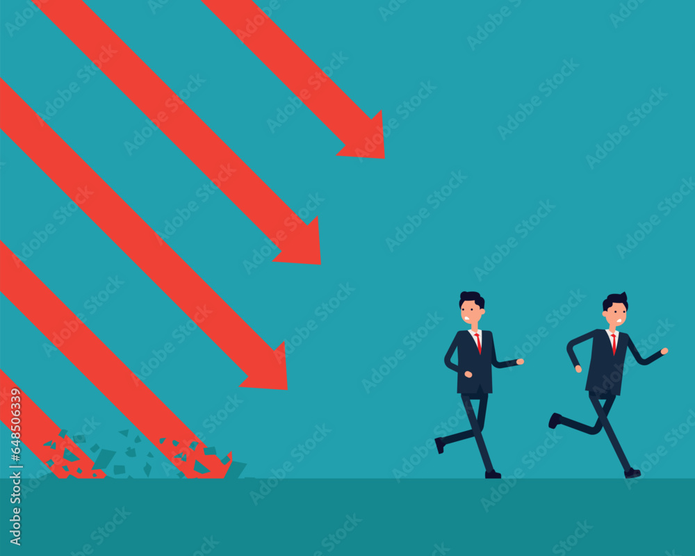 Team fleeing a falling arrows. Vector business crisis concept Team fleeing a falling arrows. Vector business crisis concept