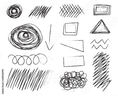Sketch with different doodle shapes and lines.
