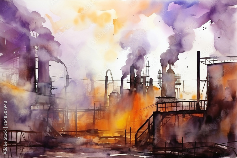 Chemistry factory energy industrial production plant smoke ecology chimney refinery pollution