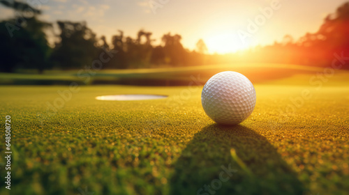 golf ball on grass at sunset background image