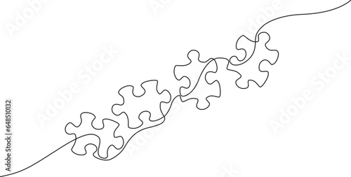 continuous single line drawing of jigsaw puzzle pieces, solving complex problem line art vector illustration