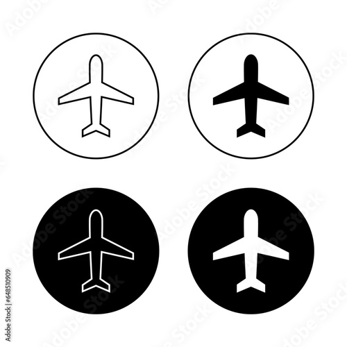 Airplane mode icon vector in black circle. Plane sign symbol