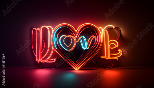 Design LOVE neon, valentine's day and lighting background, Ai generated image photo