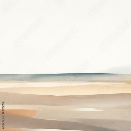 Tranquil Beach Ocean Watercolor Landscape