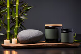 Spa and still life environment with product mock up surrounded by vegetation