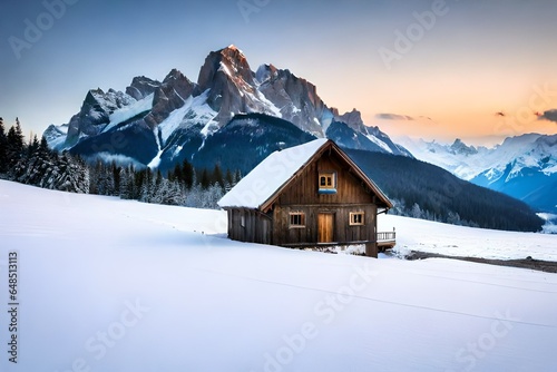 mountain hut in winter