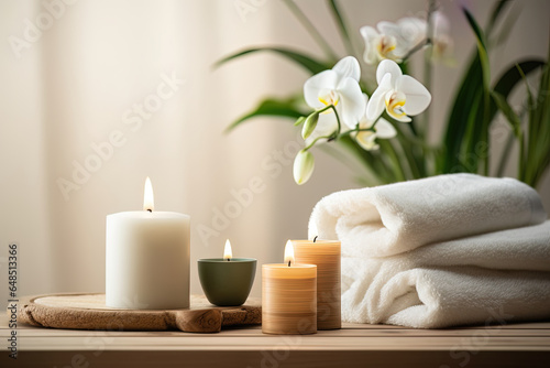 Environment with mock up of spa products to find inner calm, tranquility and personal pampering