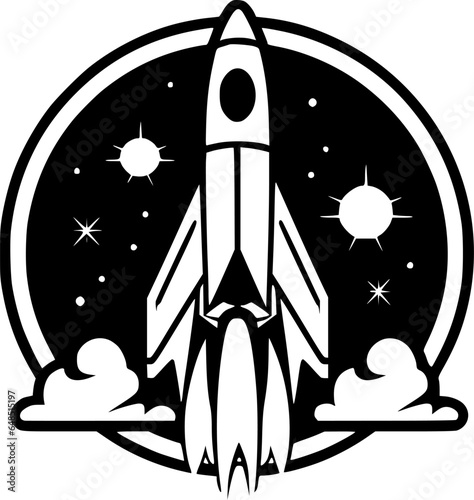 Rocket - Black and White Isolated Icon - Vector illustration