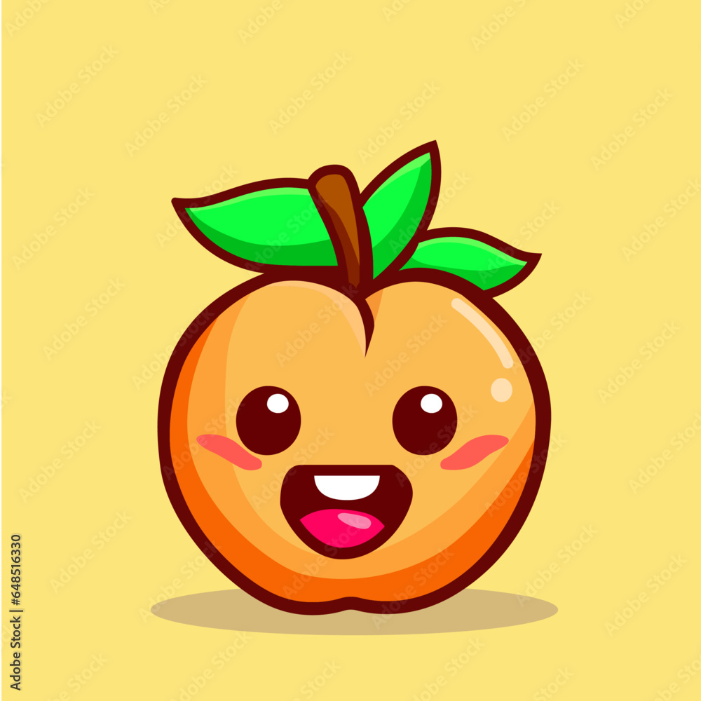 Cute peach cartoon with expression, fruit vector illustration