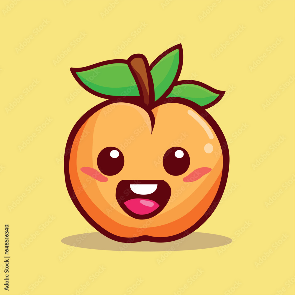 Cute peach cartoon with expression, fruit vector illustration