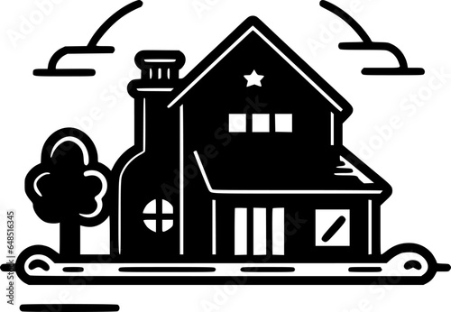 Farmhouse   Black and White Vector illustration
