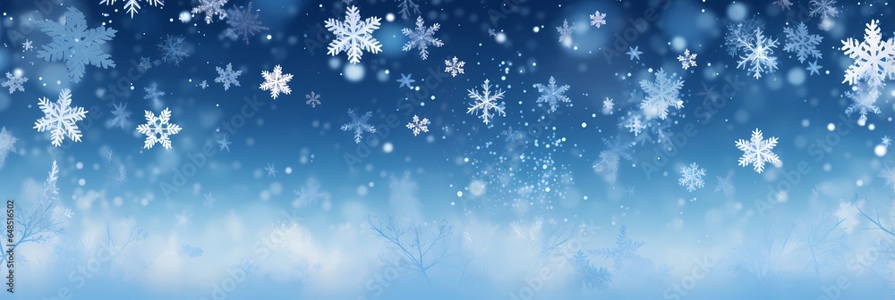 snow flakes falling with blue background.  perfect for creating holiday cards, winter-themed posters, and festive social media graphics.