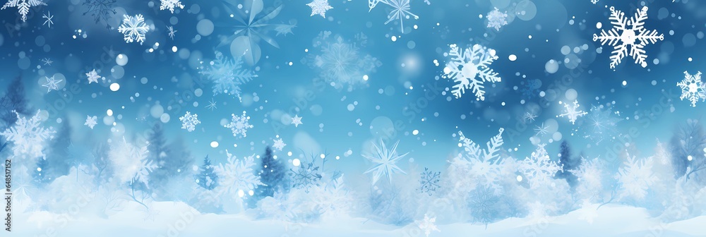 blue background with snow flakes and trees. perfect for creating holiday cards, winter-themed posters, and festive social media graphics.