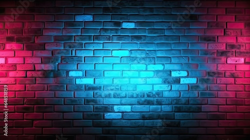 Red and Blue Neon Lights on Unplastered Brick Wall. Vibrant Background and Texture
