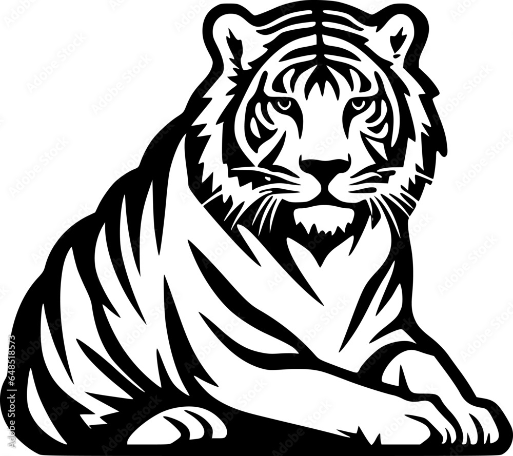 Tiger - Black and White Isolated Icon - Vector illustration Tiger - Black and White Isolated Icon - Vector illustration