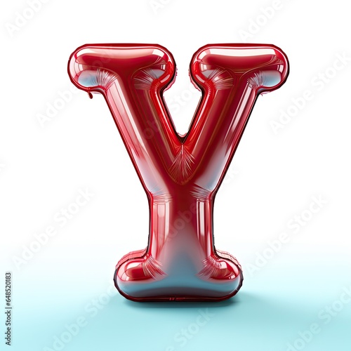 3D letter Y made of round and shinny inflatable red ballon on white background.