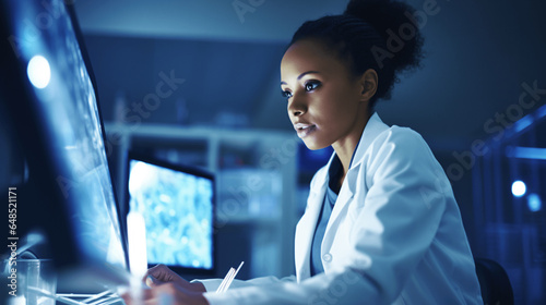 A healthcare professional working with AI algorithms to create personalized medication plans tailored to individual patients based on their genetic information and medical history photo