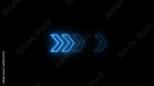 Abstract arrow video animation of glowing neon arrows in blue on a black background. m_285 photo