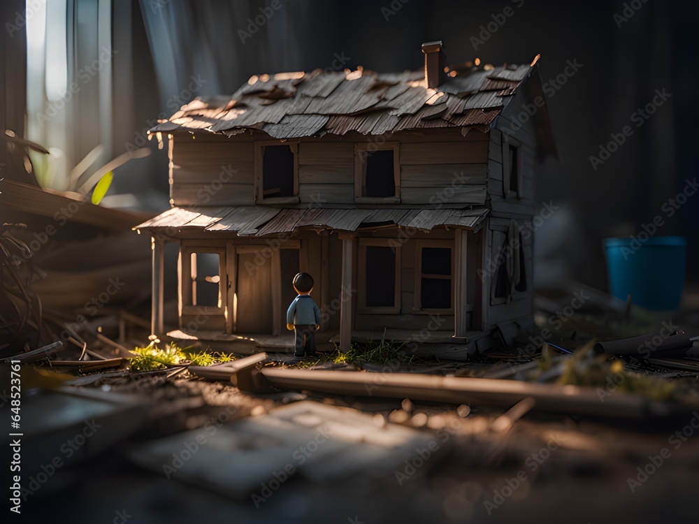 a small toy house on a table , 3d illustration