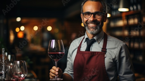 A wine connoisseur holds a goblet of wine in his hand