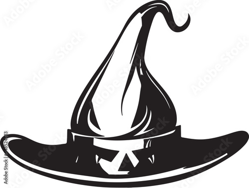 Halloween Witch hat vector icon Front view Black hat isolated on white background Autumn Holidays, Halloween Concept