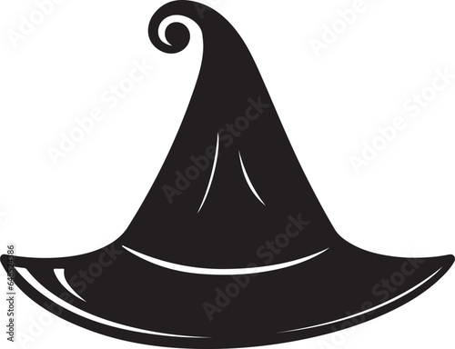 Halloween Witch hat vector icon Front view Black hat isolated on white background Autumn Holidays, Halloween Concept