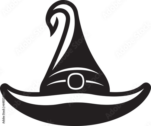 Halloween Witch hat vector icon Front view Black hat isolated on white background Autumn Holidays, Halloween Concept