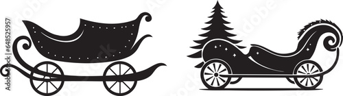 A sleigh with a tree. Black silhouette. Vector isolated on white background