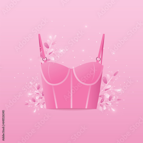 Vector art with pink bustier top bra with herbs.
