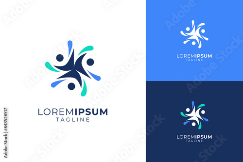 Community logo vector. Circle three abstract people logo vector, team, group, meeting, together and family.