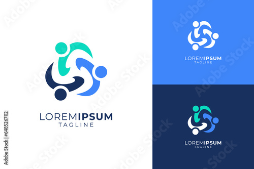 Community logo vector. Circle three abstract people logo vector, team, group, meeting, together and family.