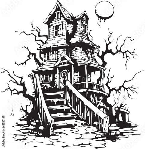 Haunted House Hand Drawn Sketch Vector Illustration Halloween element 