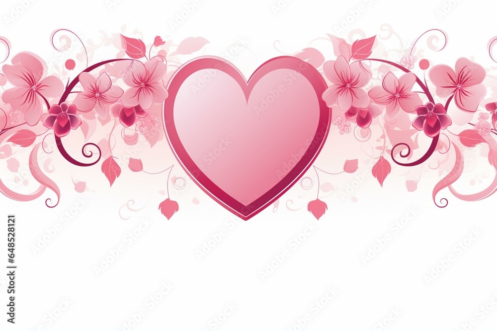 An attractive Valentine's Day banner with a pink heart and floral design. Suitable for adding text. Generative AI