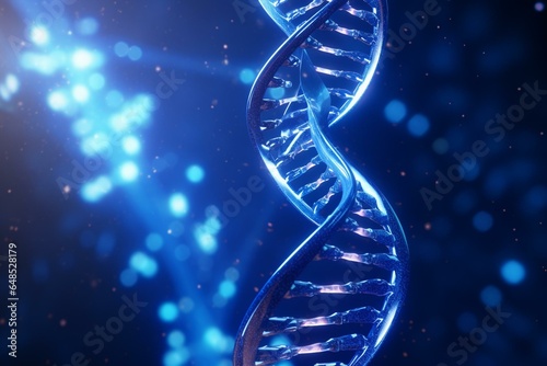 3D rendering of intricate blue DNA structure. Generative AI