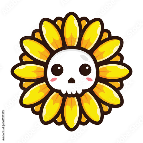 The skull head is in the shape of a sunflower