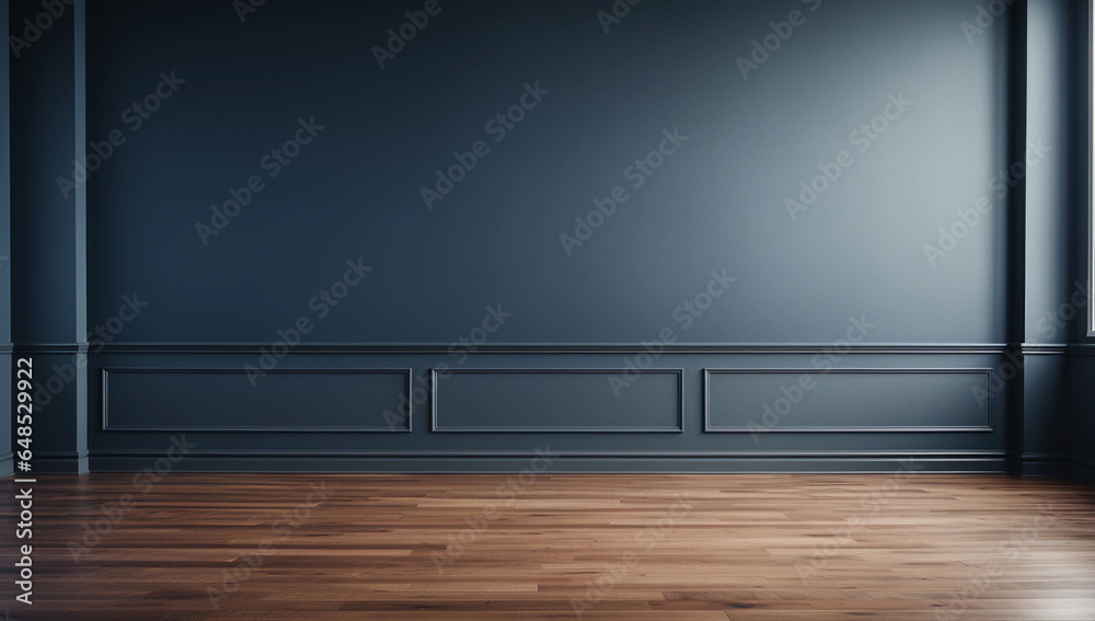 Empty living room with wooden floor and blue wall Empty living room with wooden floor and blue wall