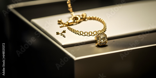 Fashion delicate gold bracelet with a small diamond charm one generative AI