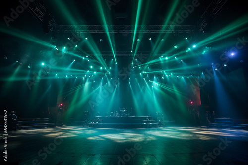 Empty huge stage with colorful spotlights
