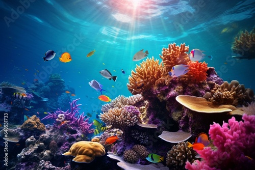 Vibrant coral reef in the colorful underwater world. Generative AI