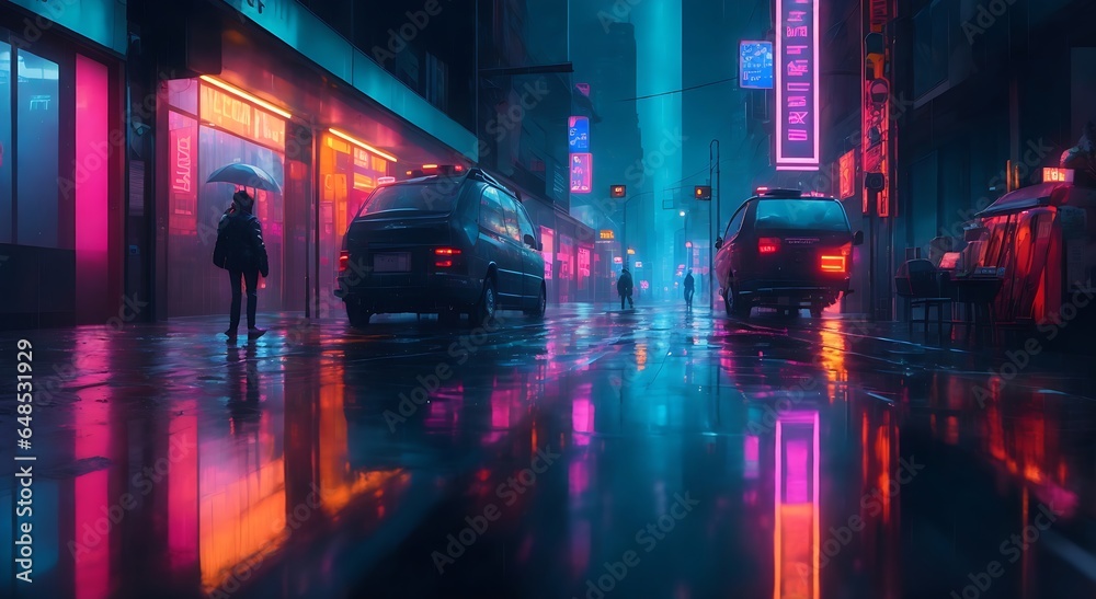 Dynamic urban scene with rain and streets ,generative AI