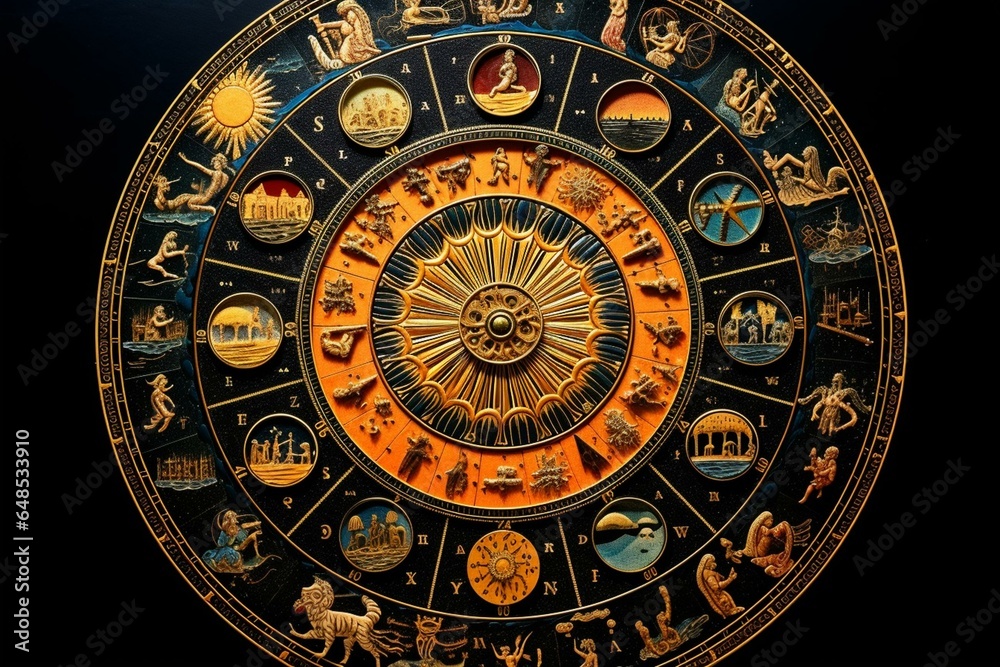 An astrological wheel with all zodiac signs. Generative AI