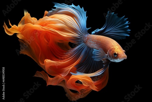 Elegant fish captured in Thailand, showcasing vibrant colors in a captivating motion on a black backdrop. Generative AI