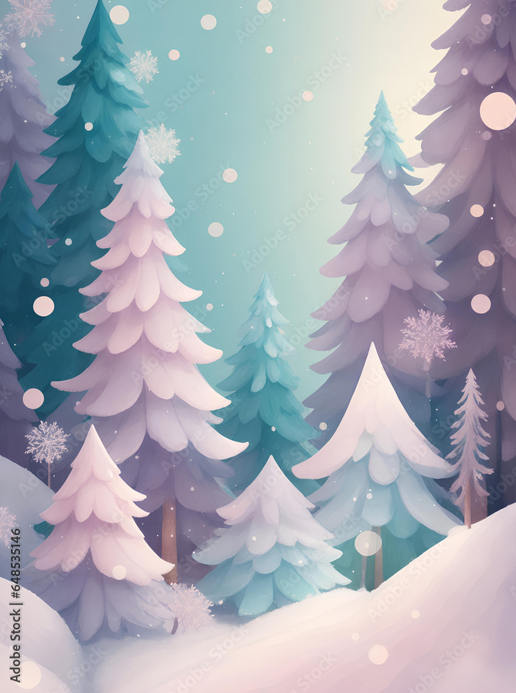 Winter colorful background with christmas tree and balls.Ai