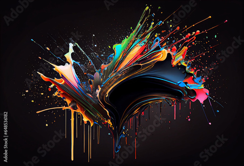 Colorful paint spray drop in black background, in the style of digital print, organic material, colorful moebius. Generative AI photo