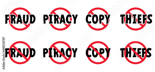 Stop copyright, copy, fraud or piracy. Right of first publication. No or stop Copy right symbol. Corrupt, thiefs, cyber or internet problems. Concept of legal education. Do not sign. Thief or robbery.