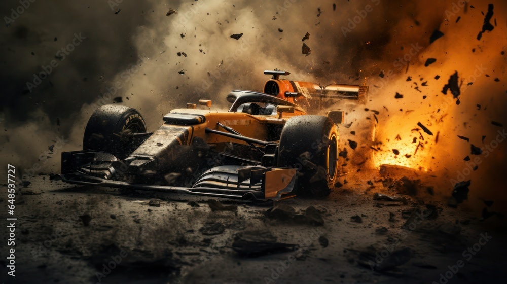 Destroyed Formula 1 sports car