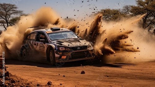 the car drives fast, kicking up dust and dirt © BS.Production