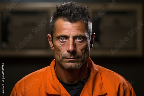 portrait of a prisoner in orange jumpsuit Fototapet
