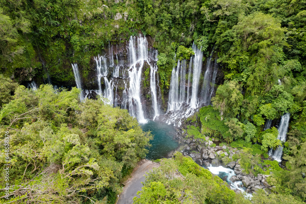 Cascade Grand Galet à Saint-Joseph vue en drone sur l'Ile de La Réunion